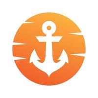 anchor modern with sunset logo vector icon design