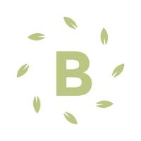 letter B with green leaf round logo design vector graphic symbol icon sign illustration creative idea