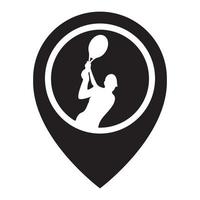 jugador de tenis con mapa ubicación logo vector icono ilustración diseño