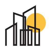 edificio de la ciudad con líneas de puesta de sol logo vector símbolo icono diseño gráfico ilustración