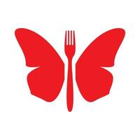 Diseño de ilustración de vector de logotipo de restaurante de comida de mariposa con tenedor
