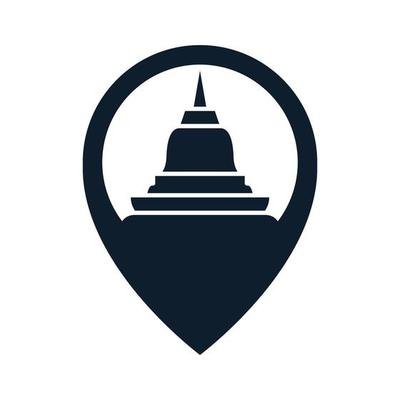 temple with pin map location logo vector icon illustration design