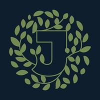 Letter J with leaf green garden nature ornament  logo vector icon  design