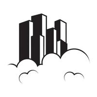 rascacielos moderno con diseño de ilustración de icono de vector de logotipo de nube