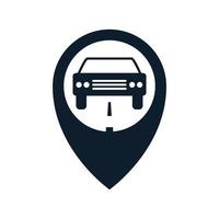 coche de transporte automotriz con ilustración de icono de vector de logotipo de ubicación de pin de mapa