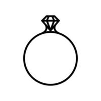 icono de contorno negro aislado de anillo con diamante sobre fondo blanco. icono de línea del anillo de bodas. diseño vectorial