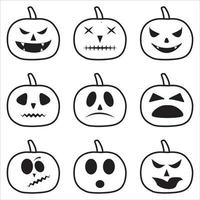 caras graciosas y tristes de calabazas o fantasmas de halloween. colección de vectores. vector