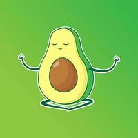 personaje de mascota de aguacate haciendo yoga vector