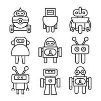 lindo, robot, iconos, conjunto vector