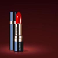 Layout of red lipstick closed and open, design of cosmetic packaging in 3d illustrations vector