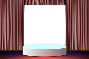 A cinema stage with a curtain and a podium. Presentation of the film, performance. Vector illustration