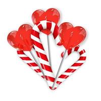 A set of colorful sweet candy cane , heart on a stick . Candy on a stick. Vector illustration.