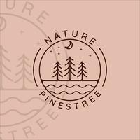 pines tree logo line art simple minimalist template icon graphic design. pine symbol of nature with badge and typography vector