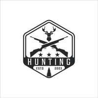 arma rifle y ciervo logo vintage vector ilustración plantilla icono diseño gráfico.