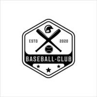 logotipo de béisbol vintage vector ilustración plantilla icono diseño gráfico. bate de pelota y casco símbolo retro silueta deportiva para club profesional y academia con tipografía de placa