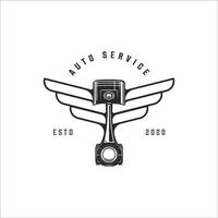 mechanic or piston with wings logo vintage vector illustration template icon graphic design. engineering service logo for company or garage business concept emblem and label symbol