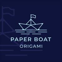 paper boat logo line art simple minimalist vector illustration template icon graphic design. origami concept boat with flag at ocean