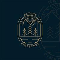 pines tree logo line art simple minimalist template icon graphic design. pine symbol of nature with badge and typography vector