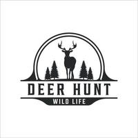 logotipo de caza de ciervos vintage vector ilustración plantilla icono diseño gráfico. símbolo de vida salvaje para cazador profesional con signo de insignia de etiqueta