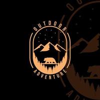mountain and bear logo vintage vector illustration template icon graphic design. adventure outdoor at night forest with concept retro badge and typography style