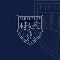 pines tree logo line art simple minimalist template icon graphic design. pine symbol of nature with badge and typography vector