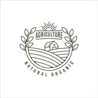 barn farm logo line art vintage vector illustration template icon graphic design. agriculture landscape view with typography
