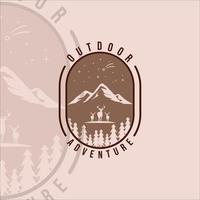 mountain at nature logo vintage vector illustration template icon graphic design. adventure outdoor at night forest symbol with retro badge and typography