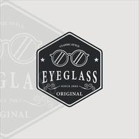 eyeglass logo vintage vector illustration template icon graphic design. eyeglasses with retro badge typography sign or symbol for optic business company