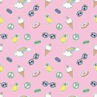 Seamless Pattern With Ice Cream, Rainbow, Lemon, Donut And Others. Cute Baby Elements. vector