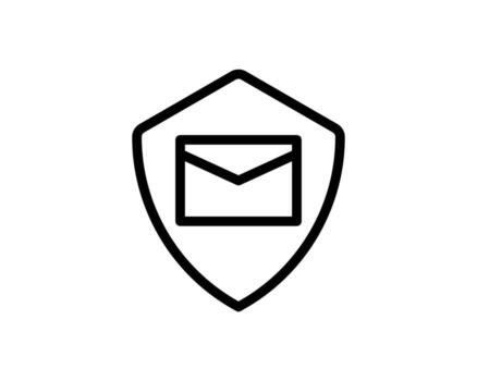 Encryption Message icon outline flat style. Email and shield outline icons isolated on white vector