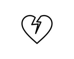 Broken heart icon. Divorce sign. End of love symbol. Linear outline icon on white background. Vector