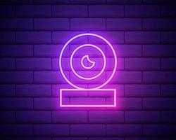 Glowing neon line Web camera icon isolated on brick wall background. Chat camera. Webcam icon. Colorful outline concept. Vector