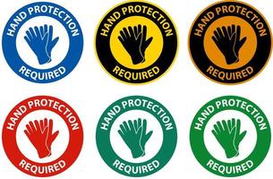Precaución protección de manos requerida firmar sobre fondo blanco. vector