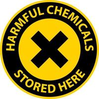 Precaución Los productos químicos nocivos almacenados aquí firman sobre fondo blanco. vector