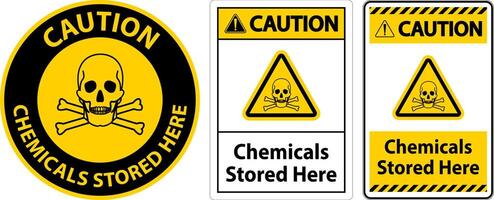 Caution Chemicals Stored Here Sign On White Background vector