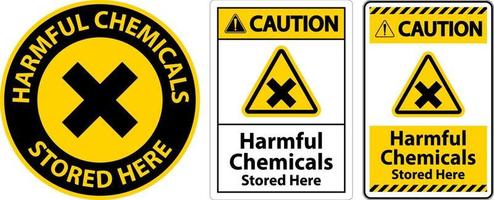 Caution Harmful Chemicals Stored Here Sign On White Background vector