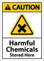 Caution Harmful Chemicals Stored Here Sign On White Background vector