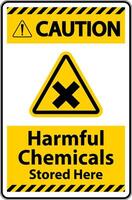 Caution Harmful Chemicals Stored Here Sign On White Background vector