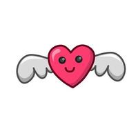 smiley winged heart cartoon sticker. valentine's day illustration vector