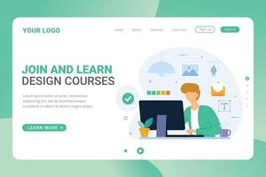 Landing page template design courses design concept vector