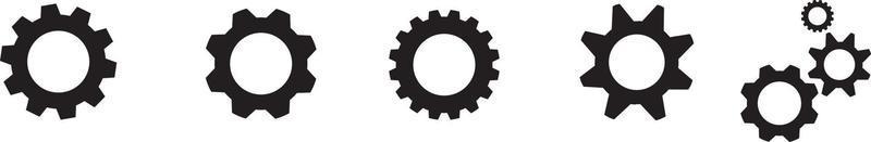 Gear set. Setting gears icon. Cogwheel group. Gear design collection. Black gear wheel icons on white background vector