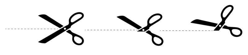 Set Scissors with cut lines. Flat style vector