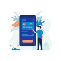 Illustration concept of Mobile Payment. Smartphone, people, card, payment. Flat illustration vector suitable for many purposes.