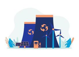 Environment, nuclear energy, ecology, renewable energy illustration vector. Flat design suitable for many purposes. vector