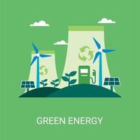 concepto de ilustración de vector de energía verde en estilo plano. adecuado para banners web, redes sociales, postales, presentaciones y muchos más.