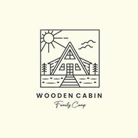 wooden cabin sun minimalist line art emblem logo template vector design