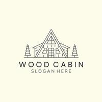 wood cabin minimalist line art logo template vector design