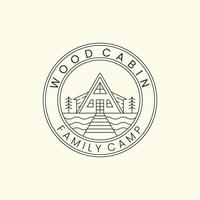 wood cabin minimalist line art emblem logo template vector design