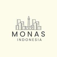 diseño de vector de plantilla de icono de logotipo de arte de línea simple de la ciudad de monas jakarta