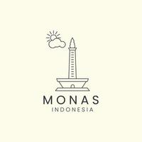 monas indonesia sol línea simple arte logotipo icono plantilla vector diseño